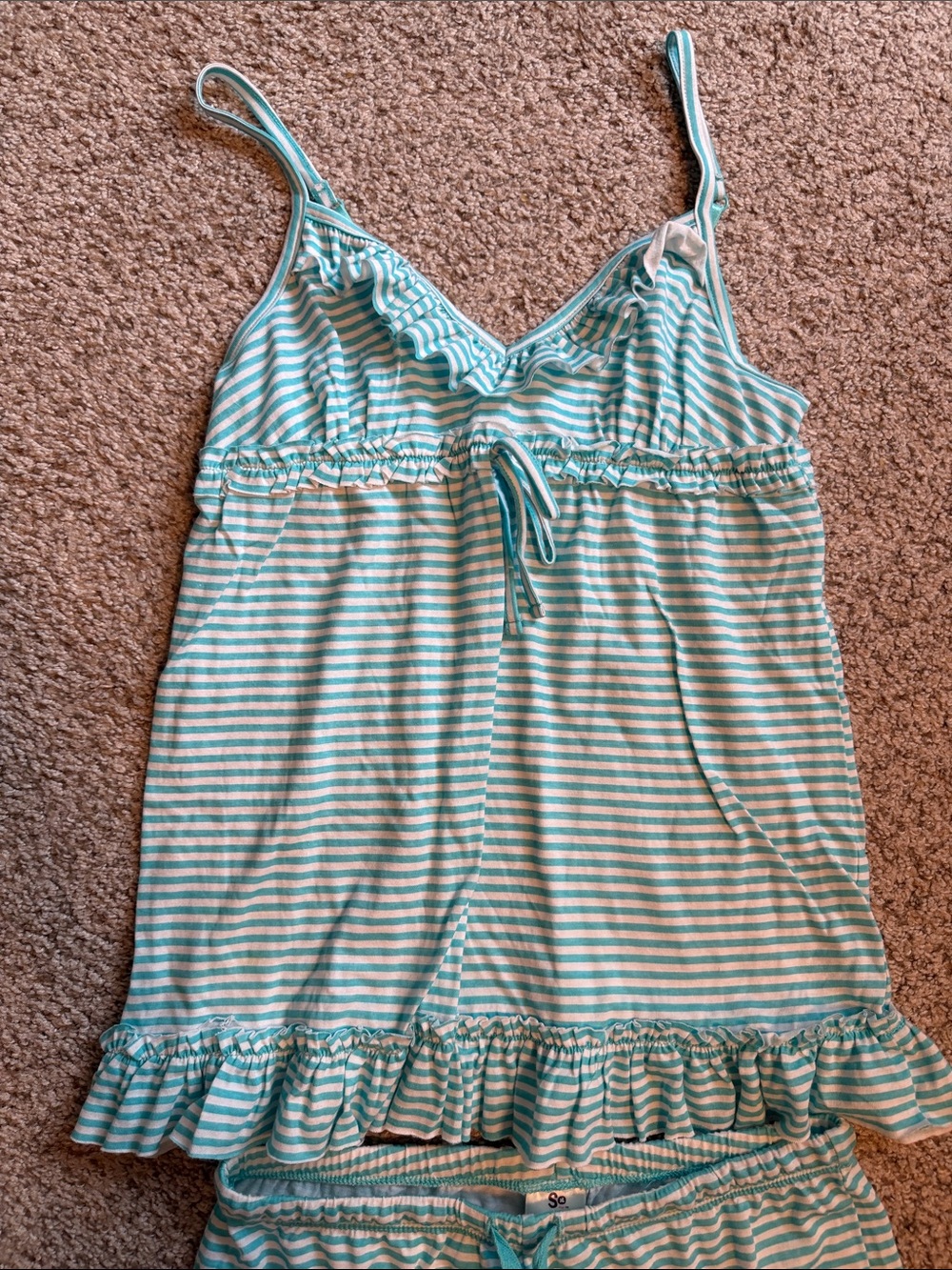 SO Mint Green & White Striped Cami Pajama Set - Picture 2 of 6
